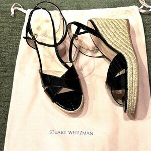 Stuart Weitzman Black Patent Wedge Espadrilles